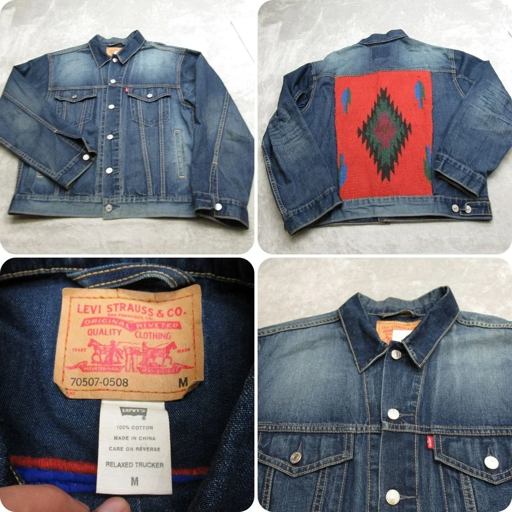 Levis Denim Jacket Men Medium Blue Button Relaxed‎ Trucker Hippie Whisker Patch - Picture 2 of 16